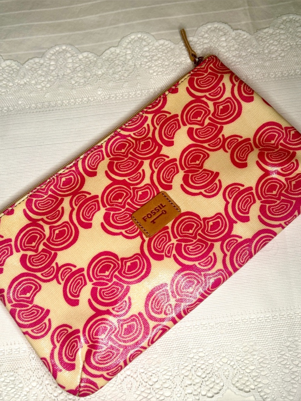 Fossil Y2K Pink-Lavender Cosmetic Bag Key-Per Zip Pouch NWOT
